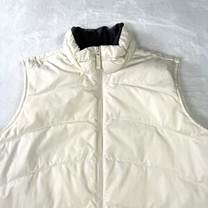 Lands' End Puffer Down Vest Jacket Womens Size XL 18-20 Ivory Full Zip Mock Neck